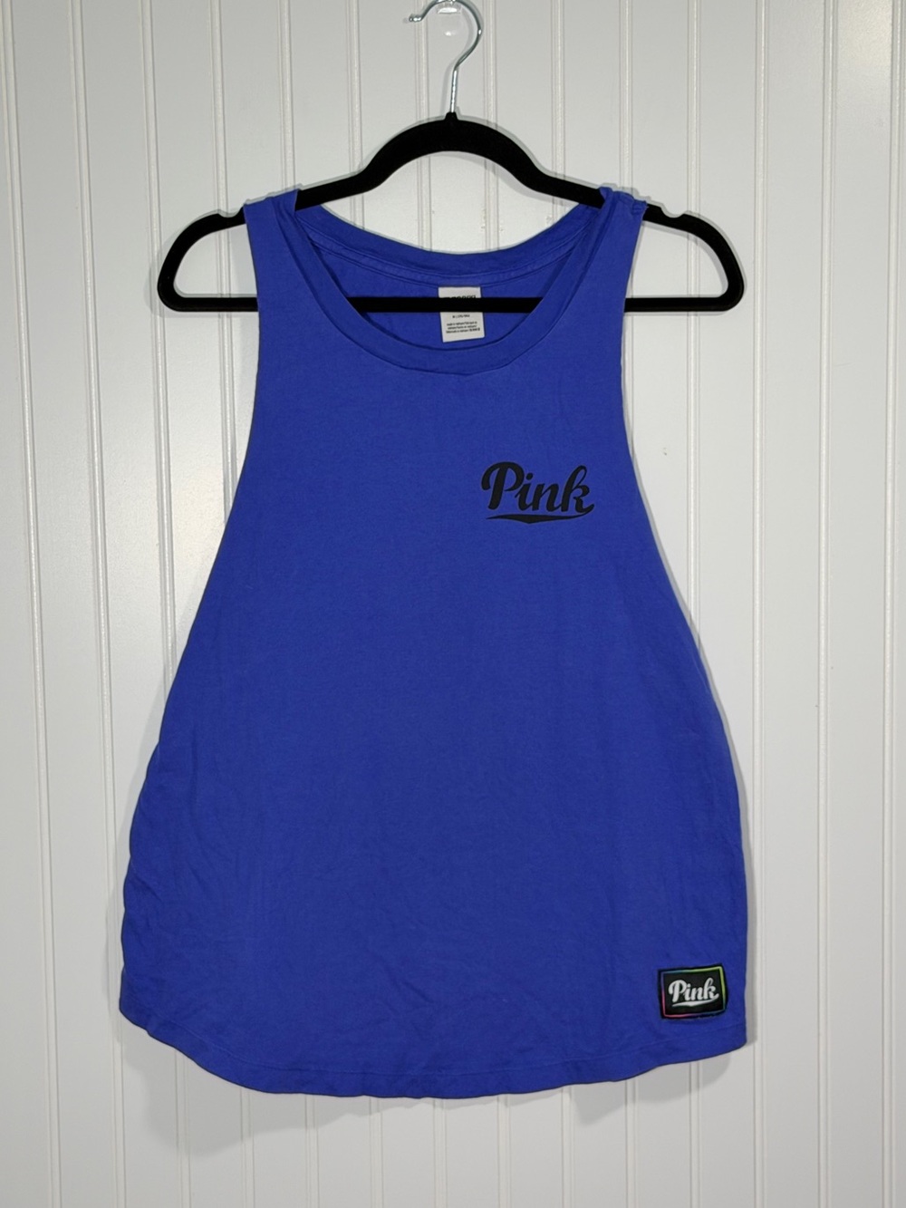 PINK Victoria’s Secret Royal Blue/Purple Graphic Muscle Tank Top Size Medium